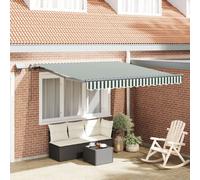 vidaXL Marquise rétractable manuelle avec LED verte et blanche 300x250 cm, Tissu de rechange pour marquise vidaXL pour cadre 3x2.5 m vert et blanc Blanc