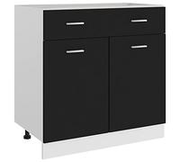 vidaXL Meuble Bas 80x46x81,5 cm, Bois reconstitué, Noir, Rangement Salle de Bain & Cuisine, Placard sous évier, Fixation Murale