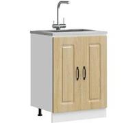 vidaXL Meuble bas pour évier Kalmar chêne sonoma bois d'ingénierie, meuble bas de cuisine, meuble bas de cuisine avec porte 853440 Marron