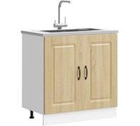 vidaXL Meuble bas pour évier Kalmar chêne sonoma bois ingénierie, meuble bas de cuisine, meuble bas de cuisine avec porte 853450 Marron
