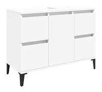 vidaXL Meuble d'Évier, Armoire de Lavabo avec Compartiment et 4 Tiroirs, Meuble sous Lavabo avec Pieds Salle de Bain, Industriel, Blanc Bois d'Ingénierie