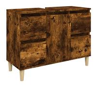 vidaXL Meuble d'Évier, Armoire de Lavabo avec Compartiment et 4 Tiroirs, Meuble sous Lavabo avec Pieds Salle de Bain, Scandinave, Chêne Fumé Bois d'Ingénierie