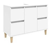 vidaXL Meuble d'Évier, Armoire de Lavabo avec Compartiment et 4 Tiroirs, Meuble sous Lavabo avec Pieds Salle de Bain, Scandinave, Blanc Bois d'Ingénierie