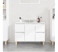 vidaXL Meuble d'Évier, Armoire de Lavabo avec Compartiment et 4 Tiroirs, Meuble sous Lavabo avec Pieds Salle de Bain, Scandinave, Blanc Bois d'Ingénierie