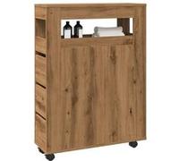 vidaXL Meuble étroit de salle de bain à roulettes chêne artisanal, rangement de salle de bain étroit, rangement étroit pour 855276 Marron G