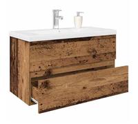 vidaXL Meuble lavabo Armoire de salle de bain avec bassin et robinet intégrés Vieux Bois