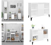 vidaXL Meuble sous-lavabo blanc brillant 80x33x60cm Bois composite - Meuble sous-lavabo - Meuble sous-lavabo - Armoire de salle de bain - Meuble sous-lavabo