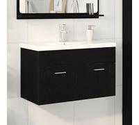 vidaXL Meuble sous lavabo de salle de bain avec évier intégré en bois d'ingénierie chêne noir