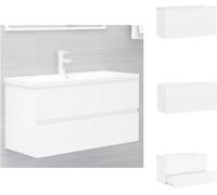 vidaXL Meuble sous-vasque avec vasque encastrée Blanc Bois composite - Vasques de salle de bains