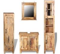 vidaXL Meuble toilette+miroir et 2 armoires latérales Bois de manguier Brun G