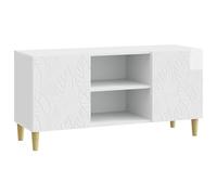 vidaXL Meuble TV 102 x 34,5 x 50 cm Blanc Brillant Bois d'ingénierie, Meuble TV en Bois élégant, Console Vintage, Support rectangulaire, Rangement spacieux pour Le Salon