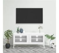 vidaXL Meuble TV Armoire Basse Centre de Divertissement Meuble Stéréo Salon Salle de Séjour Maison Intérieur Blanc 105x35x50 cm Acier Blanc G