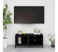vidaXL Meuble TV Armoire Basse Centre de Divertissement Meuble Stéréo Salon Salle de Séjour Maison Intérieur Noir 90x30x44 cm Acier et Verre 336055 Noir G