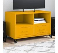 vidaXL Meuble TV Armoire de télévision, tiroirs et étagères — Jaune moutarde 68×39×43,5 cm