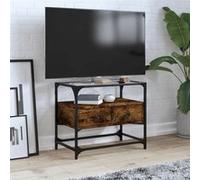 vidaXL Meuble TV avec dessus en verre chêne fumé bois d'ingénierie Marron