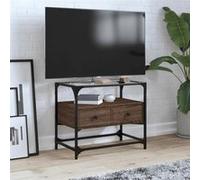 vidaXL Meuble TV avec dessus en verre chêne marron bois d'ingénierie, support TV, armoire média, armoire hifi, unité TV, 846058 Marron G