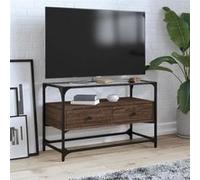 vidaXL Meuble TV avec dessus en verre chêne marron bois d'ingénierie, support TV, armoire média, armoire hifi, unité TV, 846063 Marron G