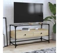 vidaXL Meuble TV avec dessus en verre chêne sonoma bois d'ingénierie, support TV, armoire média, armoire hifi, unité TV, 846065 Or G