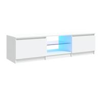 vidaXL Meuble TV avec éclairage LED, Blanc, 140x40x36 cm, Panneaux de Bois & Verre trempé, Support TV Jusqu’à 60", Buffet Bas avec étagères, Meuble Moderne de Salon