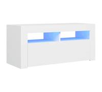 vidaXL Meuble TV avec éclairage LED, Blanc, 90x35x40 cm, Panneaux de Bois, Support TV Jusqu’à 40", Buffet Bas avec étagères, Console Moderne pour Salon
