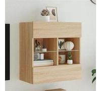 vidaXL Meuble TV avec Lumières LED, Armoire de Télévision Murale avec Étagères, Meuble Télé Suspendu Salon, Moderne, Chêne Sonoma Bois d'Ingénierie