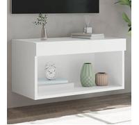 vidaXL Meuble TV avec Lumières LED, Armoire de Télévision Murale avec Rangement, Meuble Télé Suspendu Salon, Moderne, Blanc 837127