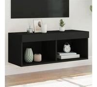 vidaXL Meuble TV avec Lumières LED, Armoire de Télévision Murale avec Rangement, Meuble Télé Suspendu Salon Salle de Séjour, Moderne, Noir