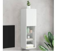 vidaXL Meuble TV avec Lumières LED, Armoire de Télévision Murale avec Rangement, Meuble Télé Suspendu Salon Salle de Séjour, Moderne, Blanc