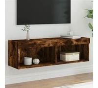 vidaXL Meuble TV avec Lumières LED, Armoire de Télévision Murale avec Rangement, Meuble Télé Suspendu Salon Salle de Séjour, Moderne, Chêne Fumé chêne G