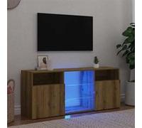 vidaXL Meuble TV avec lumières LED chêne artisanal bois d'ingénierie, support TV, meuble multimédia, console TV, meuble 856352