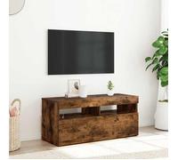 vidaXL Meuble TV 815675 – Chêne fumé avec lumières LED 90x35x40 cm