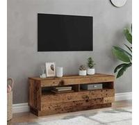 Meuble TV avec lumières LED vieux bois bois d'ingénierie, support TV, meuble multimédia, console TV, meuble hifi, 856355