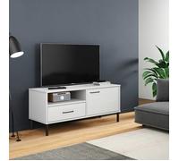 vidaXL Meuble TV avec Pieds en Métal, Armoire de Télévision avec 2 Compartiments et Tiroir, Meuble Télé avec Rangement, Industriel, Blanc Bois de Pin Massif