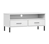 vidaXL Meuble TV avec Pieds en métal Blanc Bois de pin Massif Oslo, Support TV, Armoire média, Armoire HiFi, unité TV, Meuble multimédia