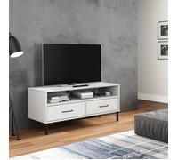 vidaXL Meuble TV Oslo OSLO351026 – Bois de pin massif, pieds en métal – Blanc