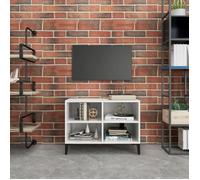 vidaXL Meuble TV avec pieds en métal Blanc brillant 69,5x30x50 cm