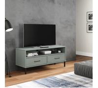 vidaXL Meuble TV OSLO 351025 – Bois de pin massif, pieds en métal, Gris