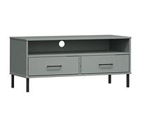 vidaXL Meuble TV avec Pieds en métal Gris Bois de pin Massif Oslo, Support TV, Armoire média, Armoire HiFi, unité TV, Meuble multimédia