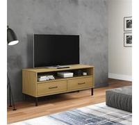 vidaXL Meuble TV avec pieds en métal Marron Bois de pin massif OSLO351024 Marron G