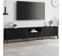 vidaXL Meuble TV avec tiroir noir 200x25x44 cm bois d'ingénierie 838988