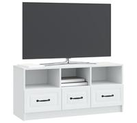 vidaXL Meuble TV Blanc 102 x 34,5 x 47 cm Bois d'ingénierie, Salon Moderne, Meuble Bas rectangulaire, Rangement spacieux, Support média avec poignées en métal