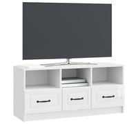 vidaXL Meuble TV Blanc Brillant 102 x 34,5 x 47 cm Bois d'ingénierie, Salon Moderne, Meuble Bas rectangulaire, Rangement spacieux, Support média avec poignées en métal