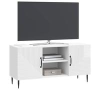 vidaXL Meuble TV Blanc Brillant 102 x 34,5 x 50 cm Bois d'ingénierie, Meuble de Rangement Vintage rectangulaire, Cabinet TV Pratique, étagères spacieuses, Solution d'organisation Maison
