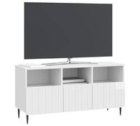 vidaXL Meuble TV Blanc Brillant 102 x 34,5 x 50 cm Bois d'ingénierie, Meuble TV rectangulaire Tendance pour Salon, Espace de Rangement Multi-Usage, Meuble Contemporain