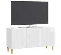vidaXL Meuble TV Blanc Brillant 99 x 34,5 x 50 cm Bois d'ingénierie, Rangement Salon, Console Vintage, Meuble Rectangulaire avec Pieds, Espace Suffisant, Organisateur Chic, Bois Ingénierie