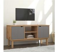 vidaXL Meuble TV Centre de Divertissement Armoire Stéréo Armoire Multimédia Salle de Séjour Intérieur Marron et Gris 113,5x43x57 cm Bois de Pin Massif Gris G
