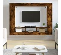 vidaXL Meuble TV suspendu 152x22x113 cm – étagères latérales, chêne fumé bois d'ingénierie