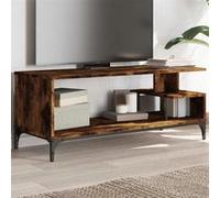 vidaXL Meuble TV chêne fumé bois ingénierie et acier enduit de poudre 842413 Marron G