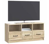 vidaXL Meuble TV Chêne Sonoma 102 x 34,5 x 47 cm Bois d'ingénierie, Salon Moderne, Meuble Bas rectangulaire, Rangement spacieux, Support média avec poignées en métal