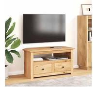vidaXL Pin Solide Meuble TV d'angle Armoire Basse avec 2 Tiroirs et Un Compartiment Ouvert Meuble Multimédia Salle de Séjour Salon Maison 93x49x49 cm